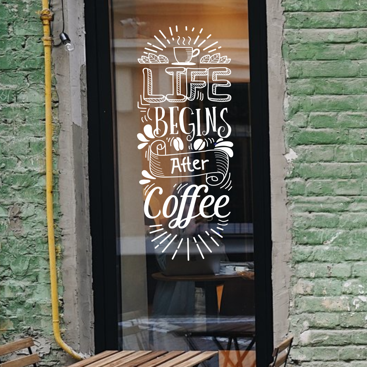 Наклейка виниловая на стену Happy Pocket "Life begins after Coffee" глянец 50х122 см Белый (HP-021L-010GL)