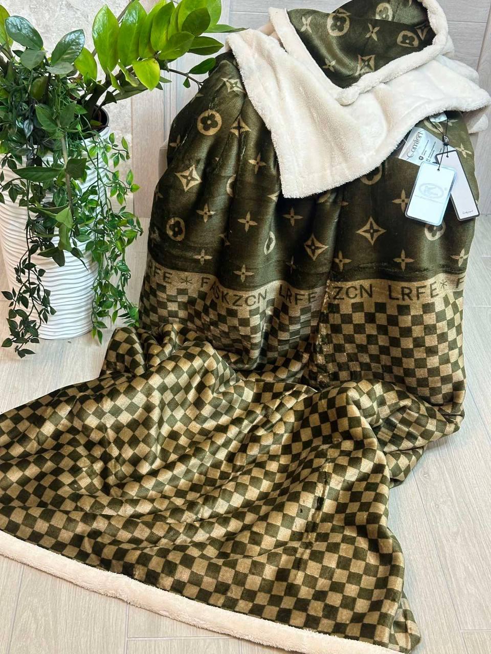 Плед велюровий на еко-овчині євро 200x220 см Темно-зелений (П4К-al25-brand-002)