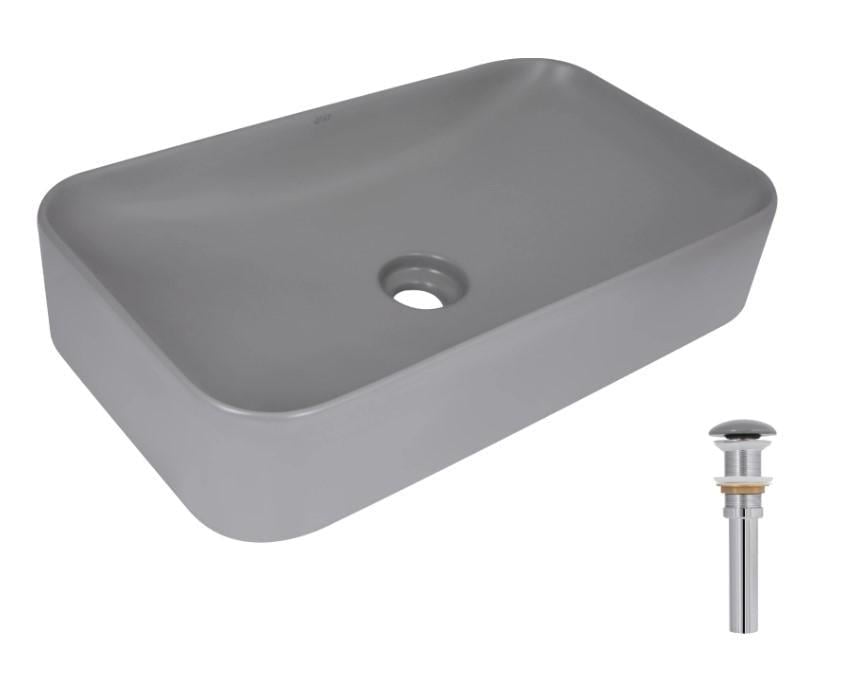 Раковина накладная прямоугольная Qtap Tern с донным клапаном Stone Grey (QTTER188SG49789)