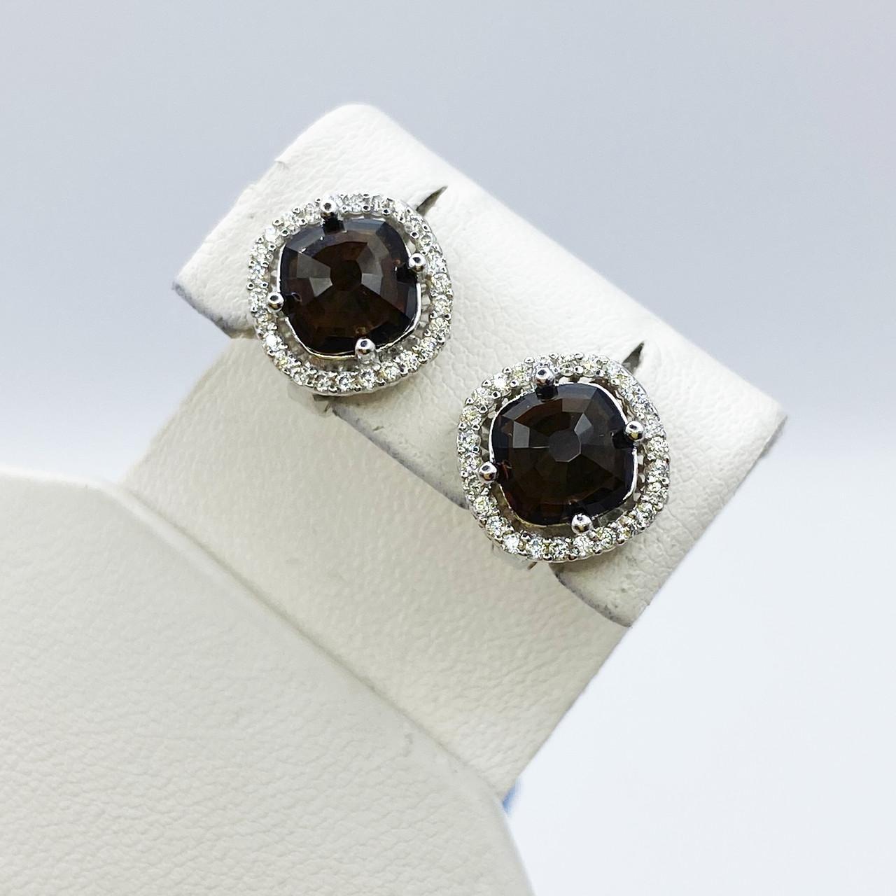 Серьги серебряные с раухтопазом и кубическим цирконием 3,6 г (2189546156)