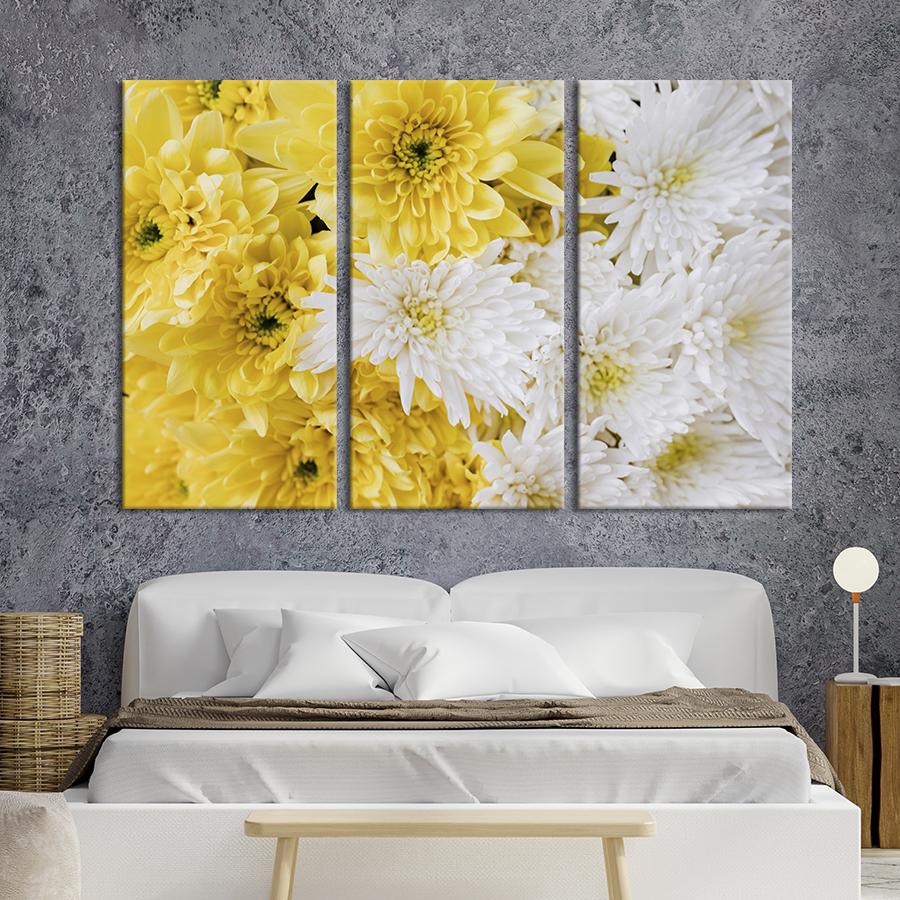 Картина на холсте триптих Снежные и солнечные хризантемы 156x100 см (932-31)