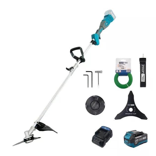 Аккумуляторная коса PROFI-TEC PGT9520 20В бесщеточная с аккумулятором 4.0 Аг и зарядкой, триммер для травы и сорняков, чем 255 мм, леска 2.4 мм