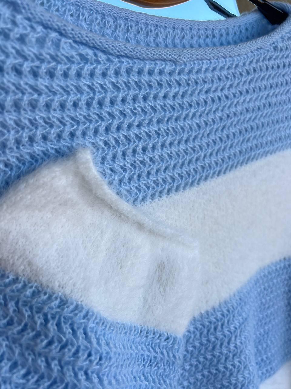 Светр жіночий A-N 1203 широка смуга комбинований плетіння ангора широкі рукава OS Блакитний (2955) - фото 7 Светр жіночий A-N 1203 широка смуга комбинований плетіння ангора широкі рукава OS Блакитний (2955) - фото 7