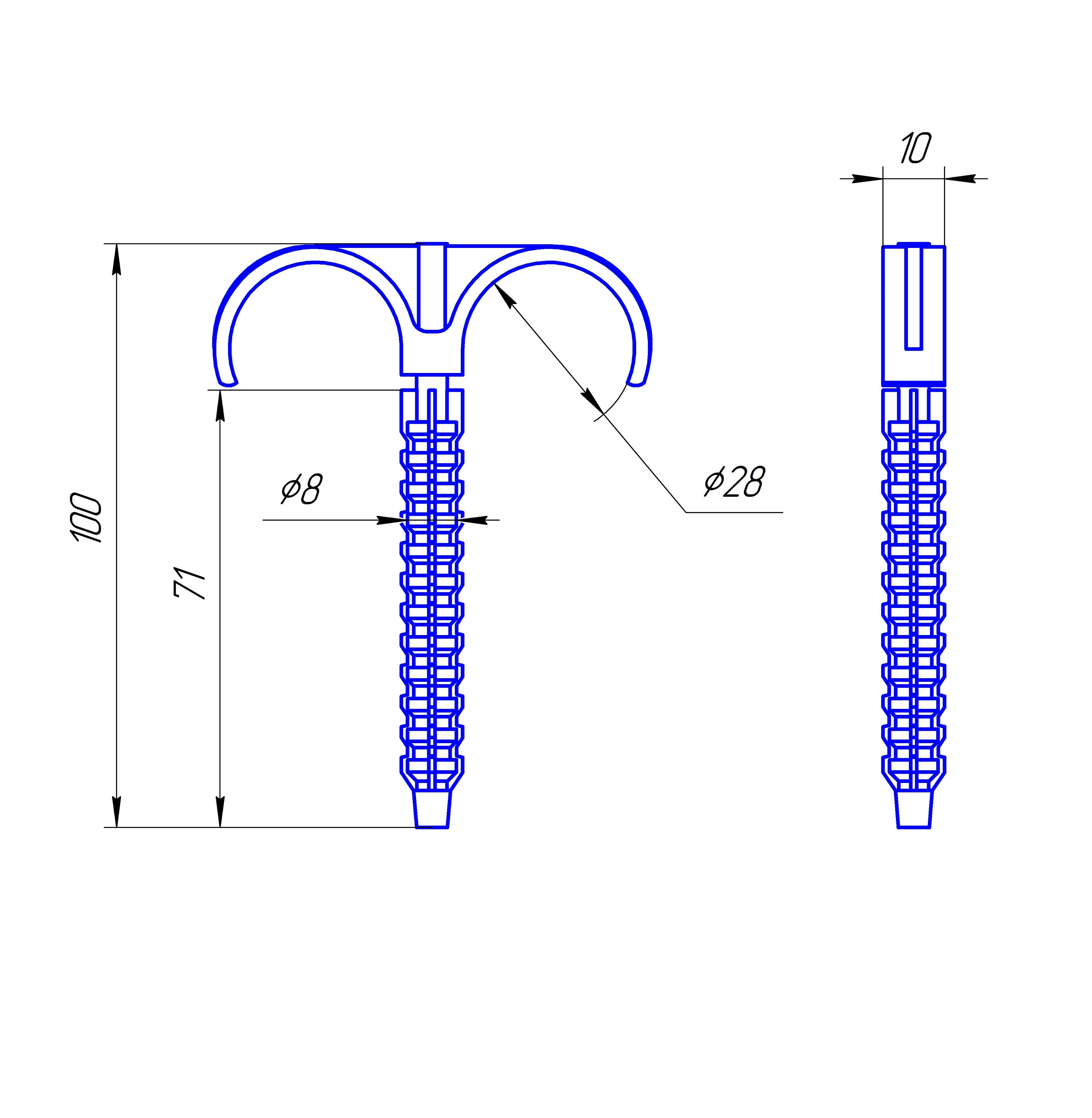 Дюбель-крюк монтажный двойной 100 мм 100 шт. (14001319) - фото 5