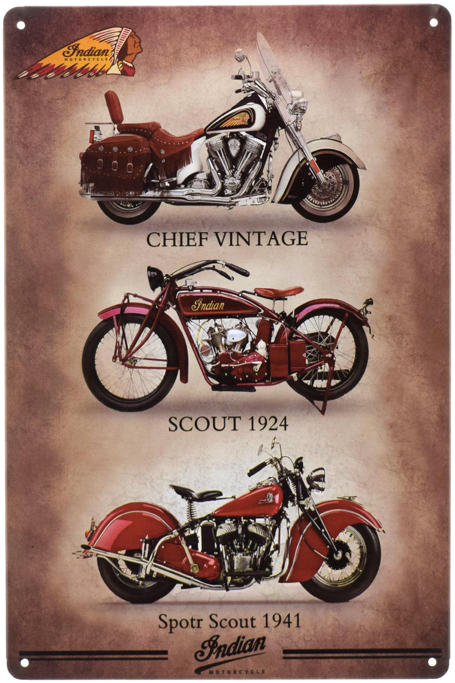 Табличка металлическая Indian Three Scout 20x30 см