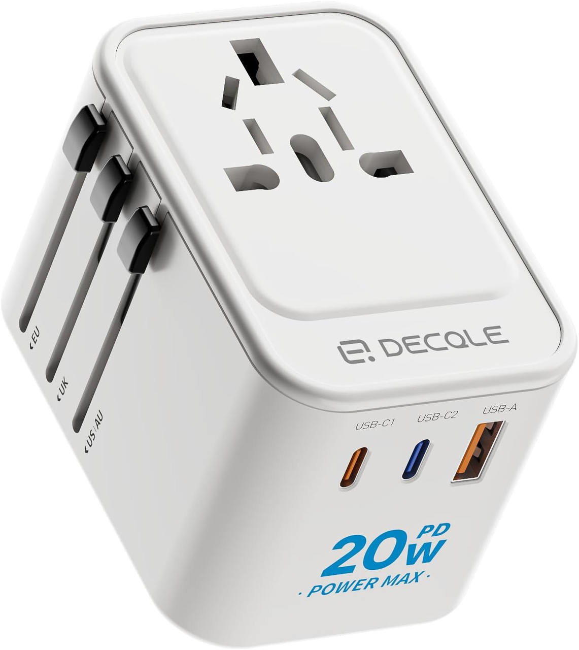 Сетевой переходник Travel Adapter Decqle 2xUSB-C PD 20W/USB-A для США/ЕС/Британия (3055566722)