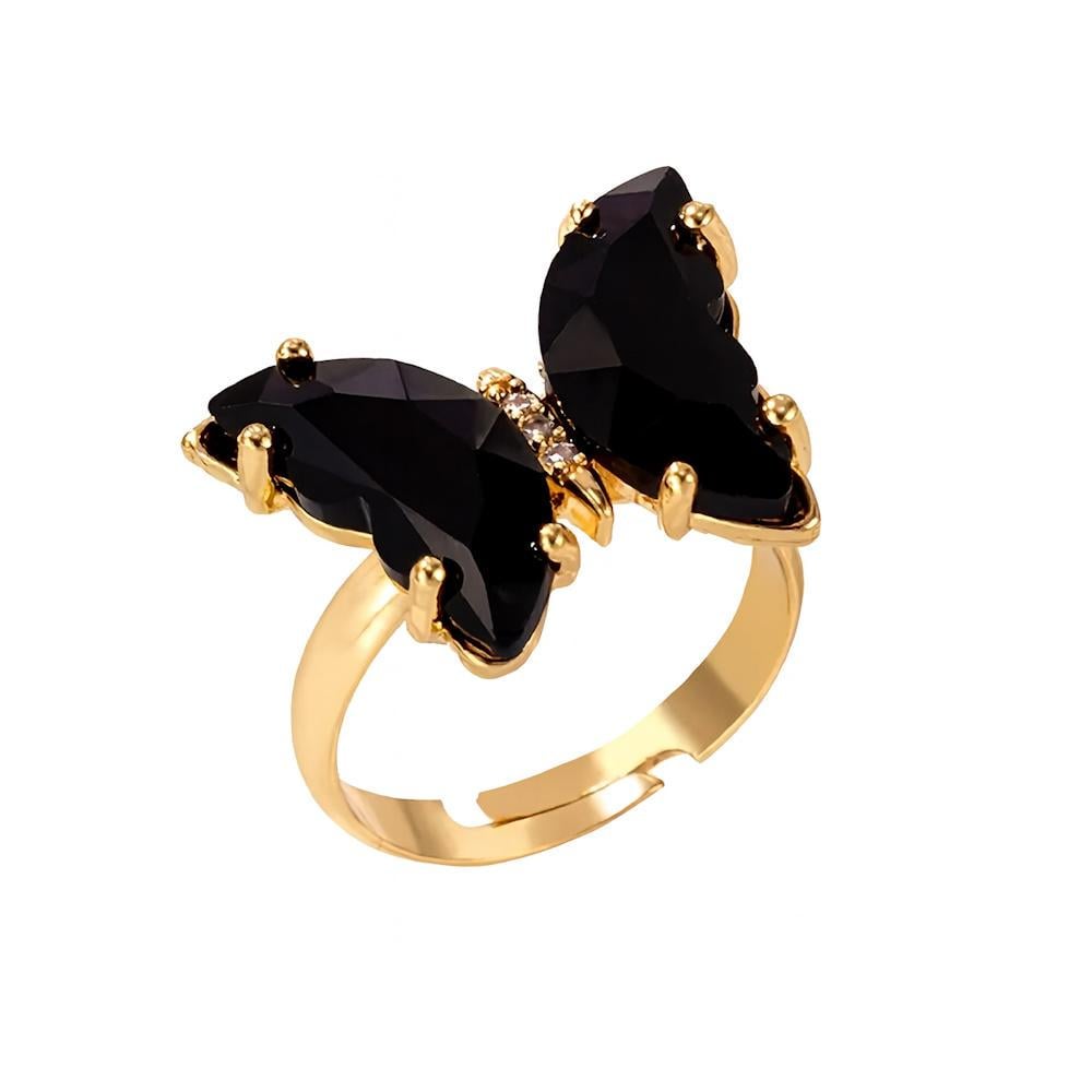 Кільце жіноче Метелик зі стразами one size Золотистий з чорним Кільце жіноче Метелик зі стразами one size Золотистий з чорним