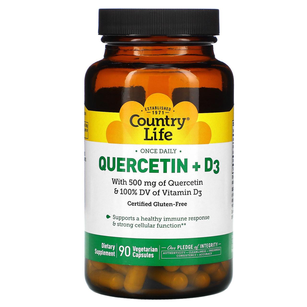 Кверцетин и Витамин Д3 Country Life Quercetin D3 для иммунитета 90 растительных капс.