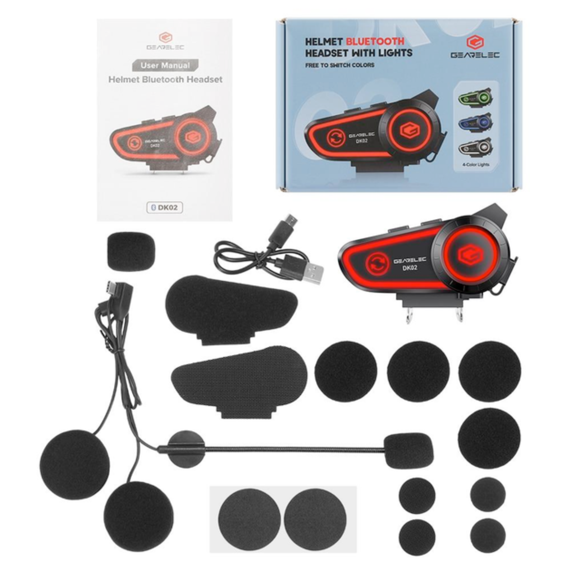 Гарнітура мотоциклетна GEARELEC DK02 Bluetooth RGB водонепроникна 2800 мАг (GEARELEC DK02) - фото 4 Гарнітура мотоциклетна GEARELEC DK02 Bluetooth RGB водонепроникна 2800 мАг (GEARELEC DK02) - фото 4