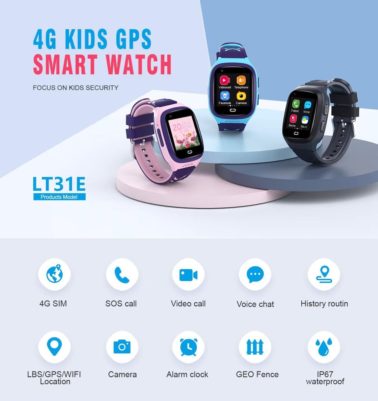 Смарт-часы детские Lemfo LT-31 GPS SIM IP67 видеозвонками/прослушиванием Розовый (35729712) - фото 2 Смарт-часы детские Lemfo LT-31 GPS SIM IP67 видеозвонками/прослушиванием Розовый (35729712) - фото 2