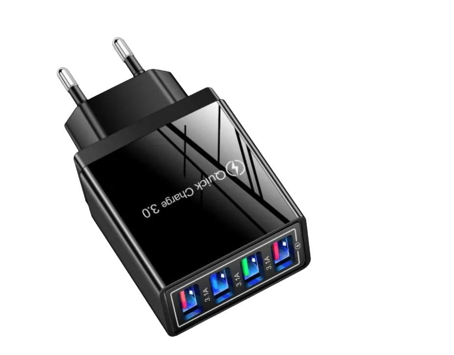 Зарядний пристрій QC 3.0 4 USB-порти Чорний