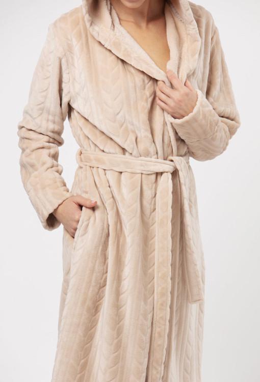 Халат женский KEY LGL 200 B24 плюшевый с капюшоном и боковыми карманами S/M Бежевый (2391910932) - фото 4 Халат женский KEY LGL 200 B24 плюшевый с капюшоном и боковыми карманами S/M Бежевый (2391910932) - фото 4