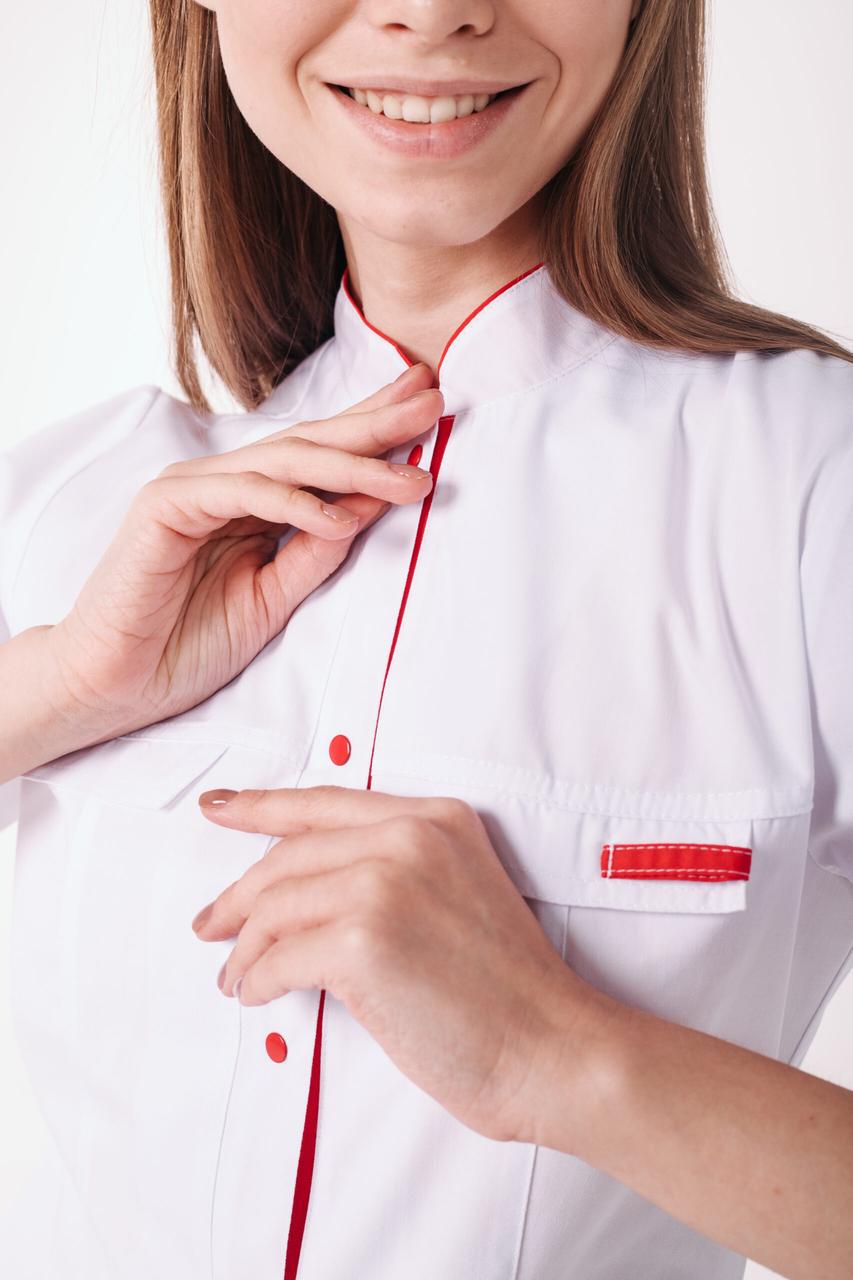 Халат женский TopLine Пекин рукав 3/4 р. 40 Белый/Красный (11334-(40) б-крас.) - фото 5