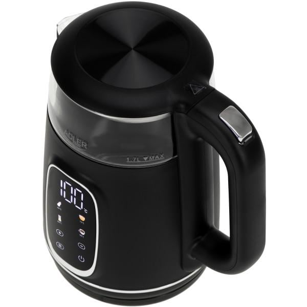 Электрочайник Adler AD 1305 стеклянный с установкой температуры 2200 Вт 1,7 л Black/Silver (AD1305BS) - фото 2