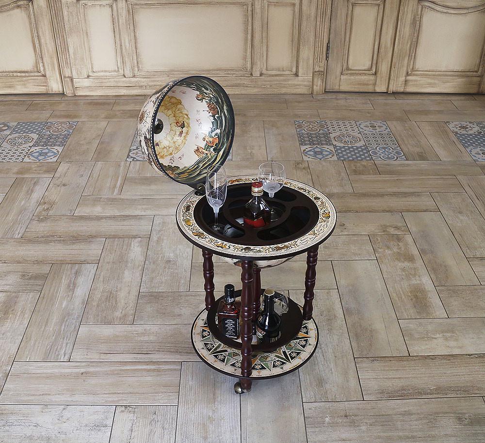 Минибар напольный Гранд Презент Глобус Карта мира 33 см Бежевый/Коричневий (33001W-R)