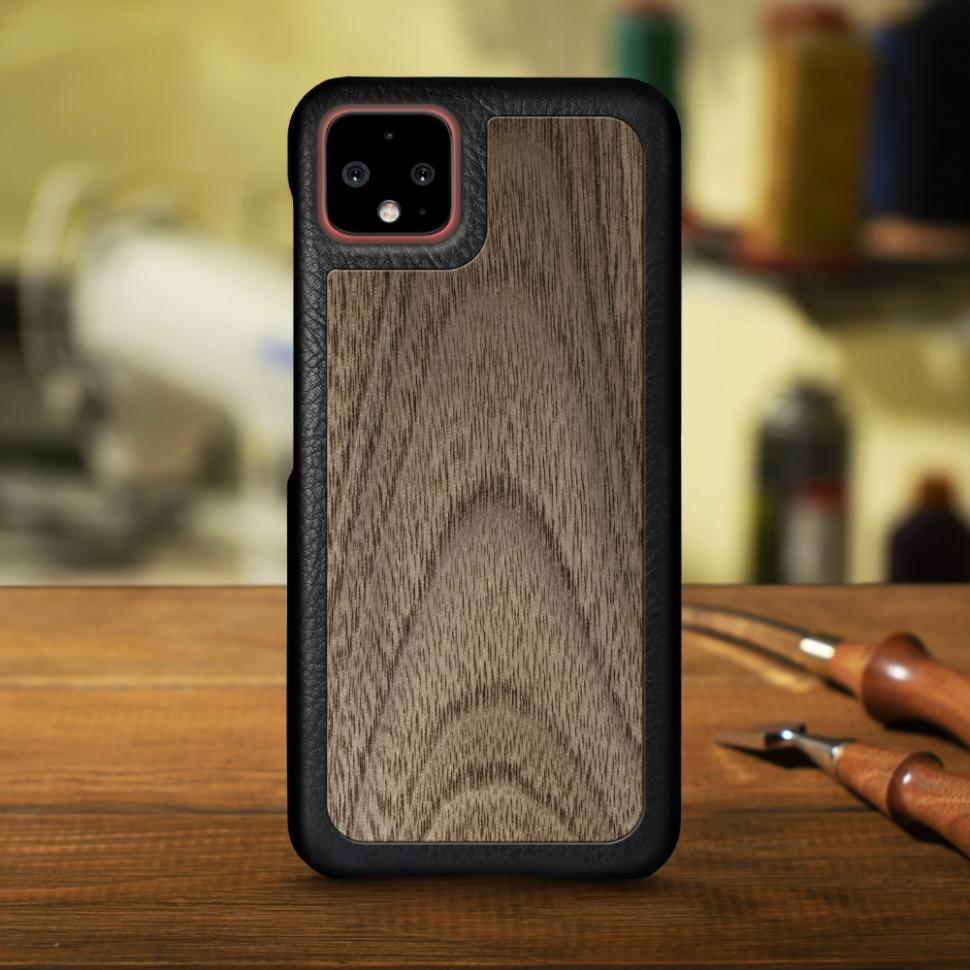 Кожаная накладка Stenk WoodBacker для Google Pixel 4 XL Черный (70397)