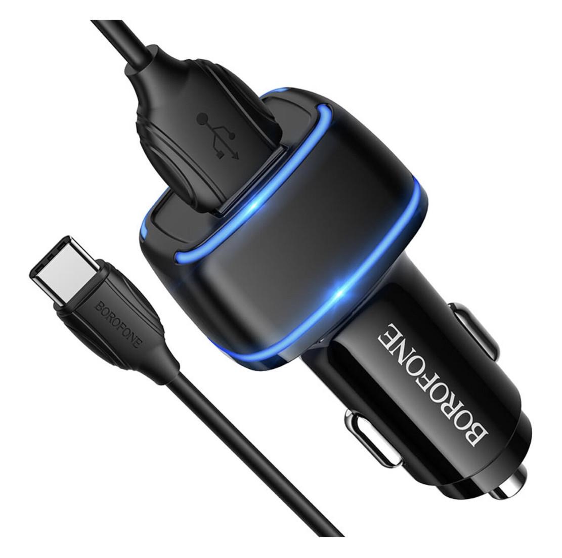 Зарядное устройство автомобильное Borofone BZ14 Max Dual Port USB Type C Black - фото 2
