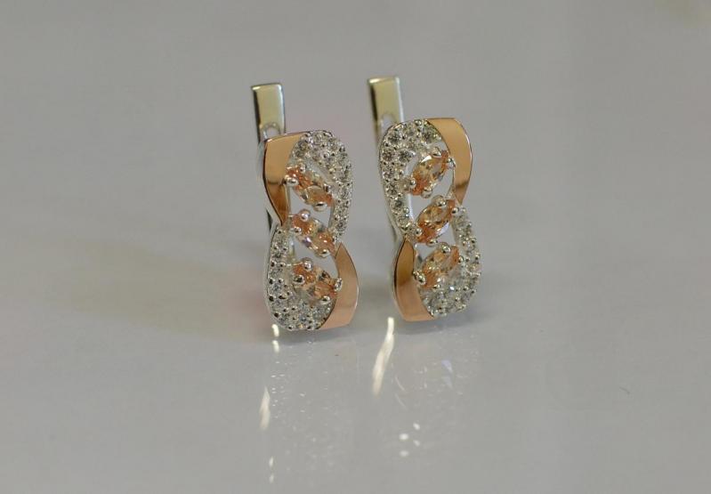 Серебряные серьги Sil с золотыми пластинами 120s-14 Шампань (Sil-812)