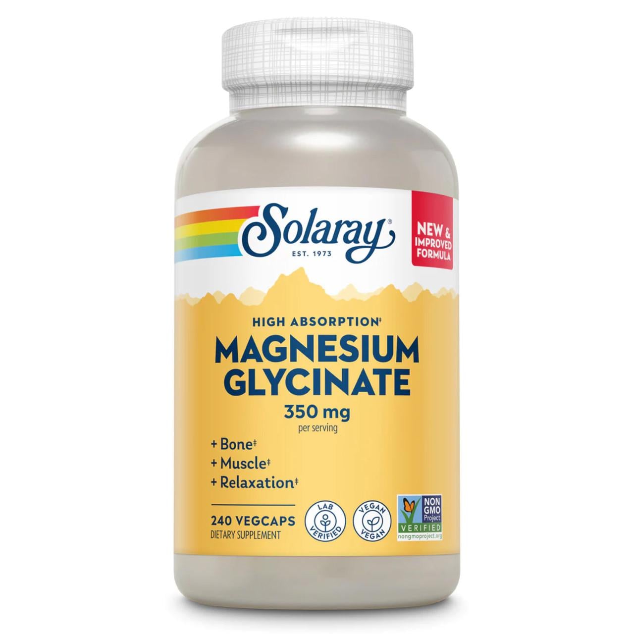 Магній гліцинат висока засвоюваність Solaray Magnesium Glycinate 350 мг 240 капсул
