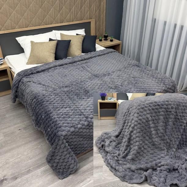 Покрывало на кровать Соты плюш 200х230 см Серый (87-119) - фото 5