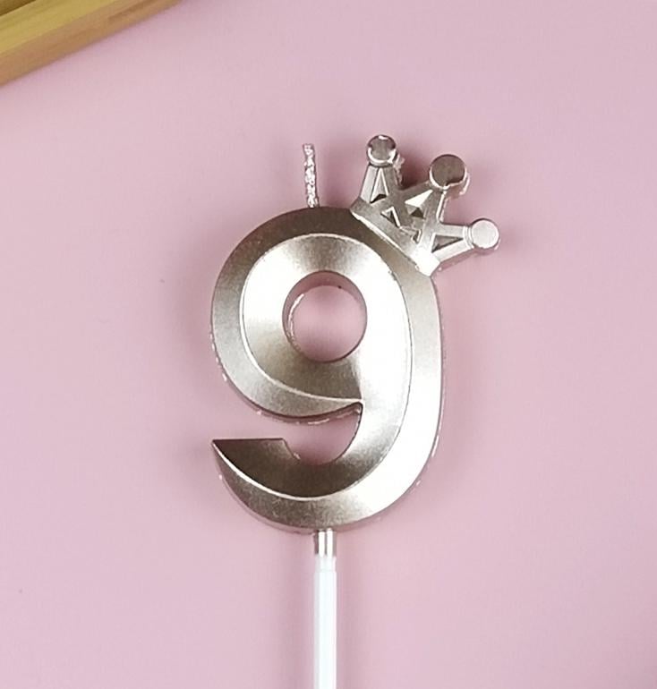 Свічка для торта цифра "9" з короною Рожево-золотий (16536)