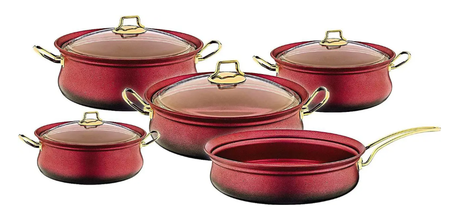 Набір посуду OMS з антипригарним покриттям для індукціі 9 предметів (3045-ind-red)