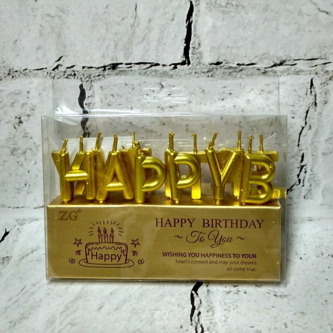 Свечи на торт буквы Happy birthday перламутровые Золотой (08018)