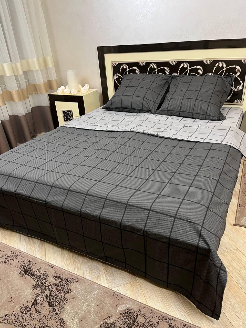 Комплект постільної білизни В клітинку 200х220 см євро бавовняний 70х70 см Сірий - фото 5 Комплект постільної білизни В клітинку 200х220 см євро бавовняний 70х70 см Сірий - фото 5