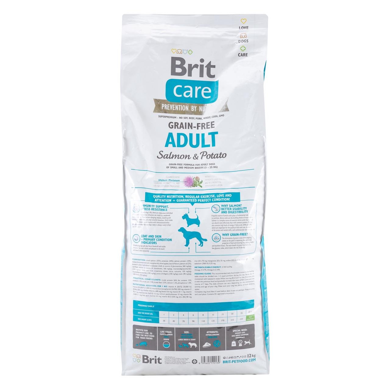 Сухой корм Brit Care для взрослых собак малых и средних пород GF Salmon & Potato 12 кг (2140079347)