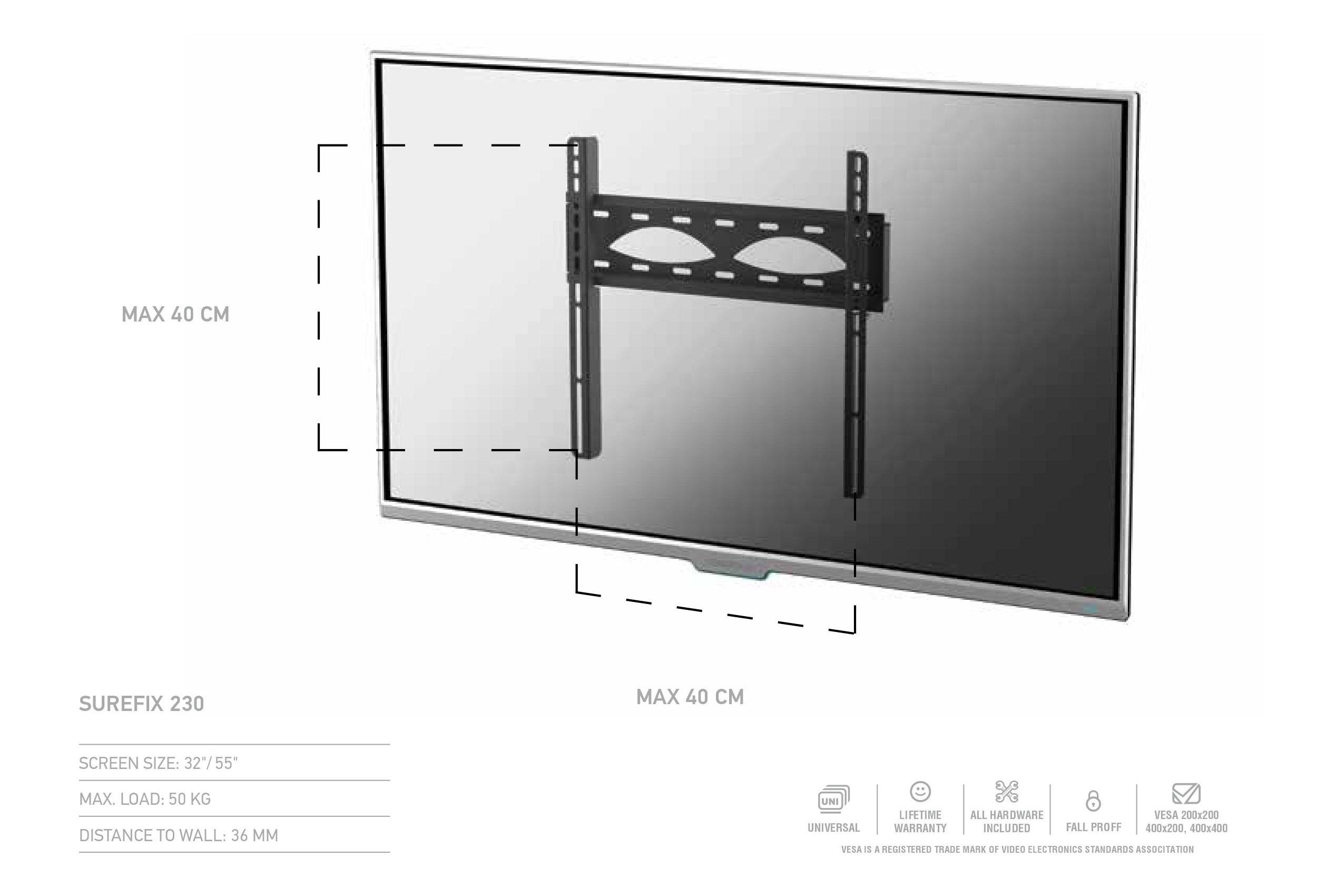 Кронштейн для телевизора Sonorous SUREFIX 230 Фиксированный 32"-55"/50 кг (0230) - фото 2