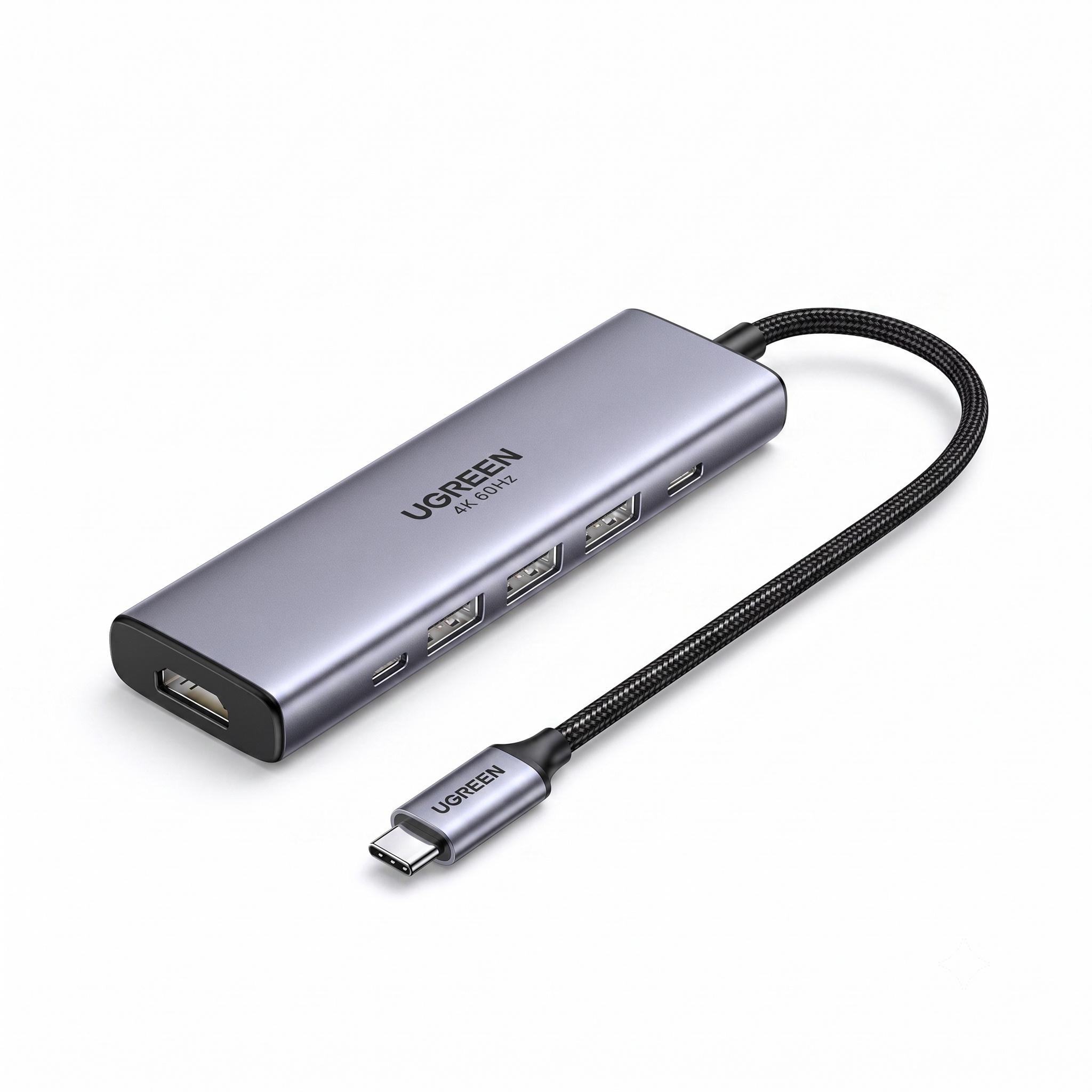 Док-станция USB-C UGREEN CM511 20 см 6 портов HDMI/3 USB-A/USB-C до 100 Вт Серый (45031)