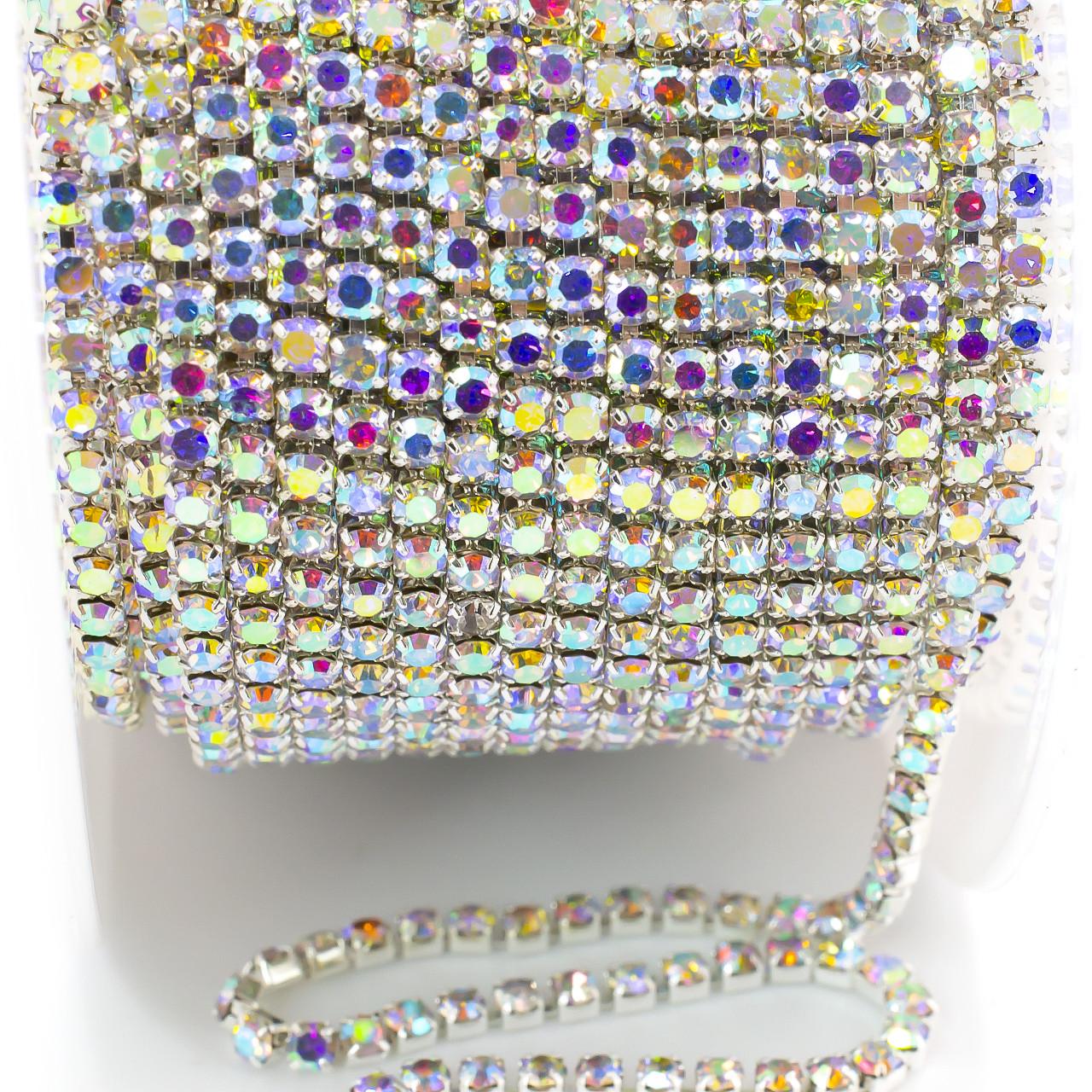 Цепь стразовая SS6 AB 2 мм 1 м Crystal silver (ЦС0602с50)