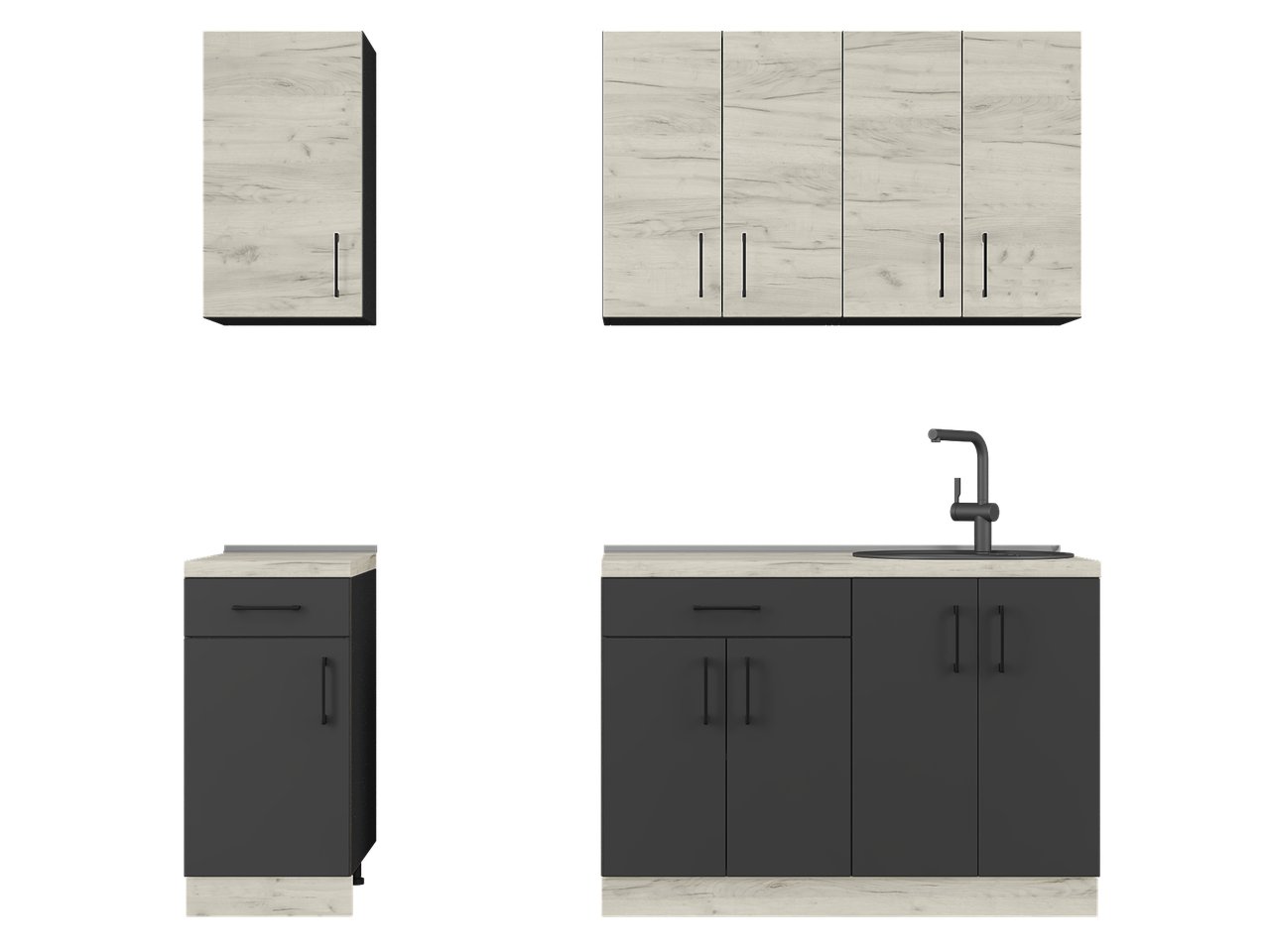 Кухня готова Еверест К-4 Оптіма без стільниці 2,1 м Крафт білий/Антрацитовий (26019)