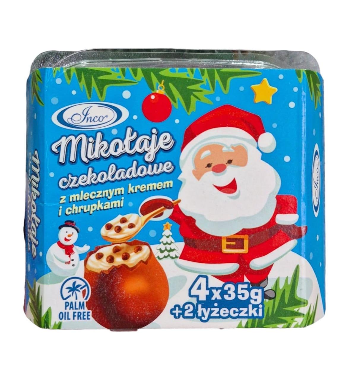 Шоколадні кульки Санта Клаус Inco Mikołaje Czekoladowe з ложечками 4 шт. 35 г (2860094686)