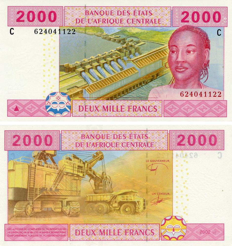 Коллекционная банкнота Центральная Африка 2000 франков 2002 UNC С Чад (P608С)