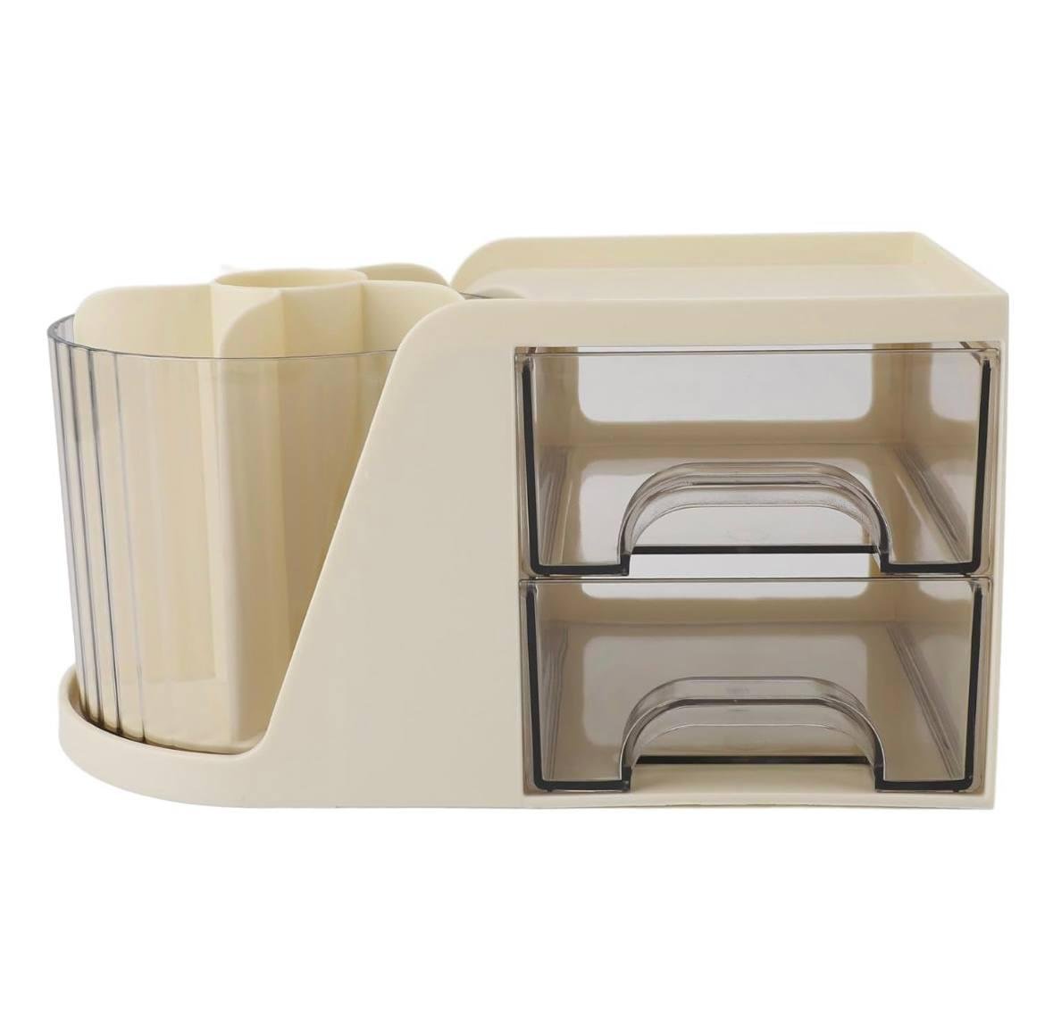 Органайзер для канцелярии с вращающимся стаканом на 6 отделений и выдвижными ящиками кремовый (5f2826fe)