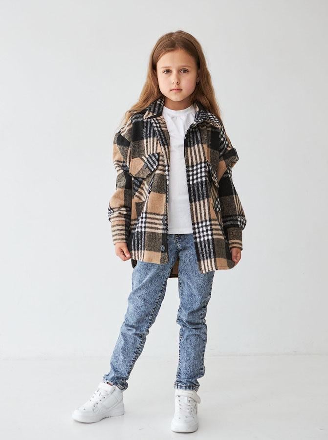 Рубашка детская утепленная Клетка 1506-1 158 см Бежевый (158133)