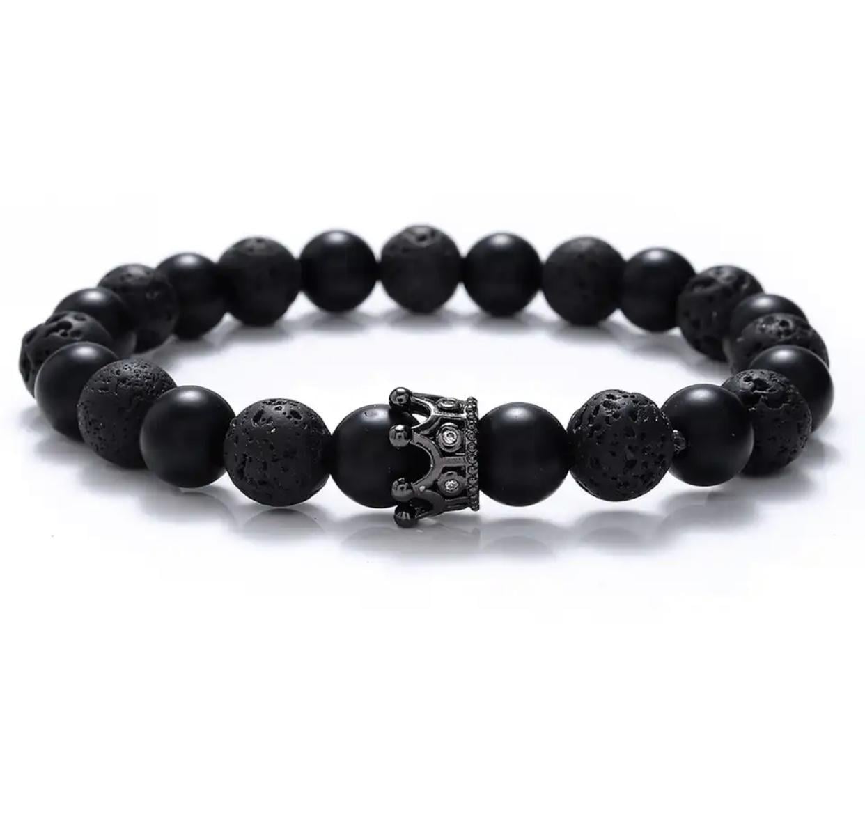 Браслет із шунгіту та лавового каменю з короною р. 17 Чорний
 (30004)