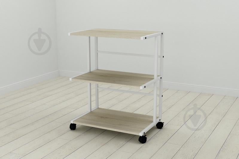 Этажерка на колесиках Ferrum-decor Камило 75x40x60 металл Белый ДСП Дуб Сонома 16мм (KAM0011)
