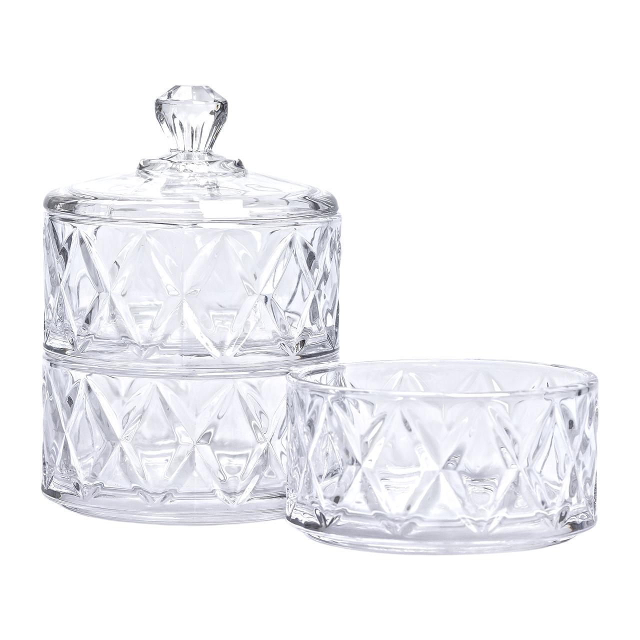 Конфетница трехъярусная стеклянная с крышкой 10 см (5965)