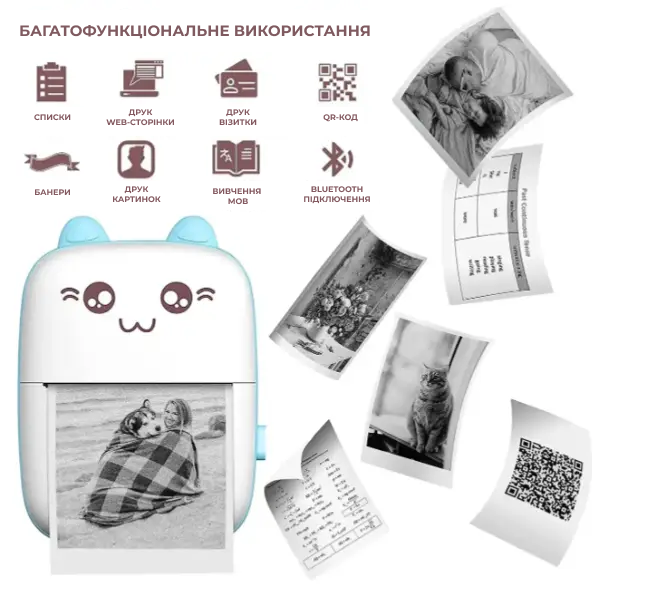 Термопринтер детский Котик Bluetooth для печати без чернил (2380362155) - фото 4 Термопринтер детский Котик Bluetooth для печати без чернил (2380362155) - фото 4