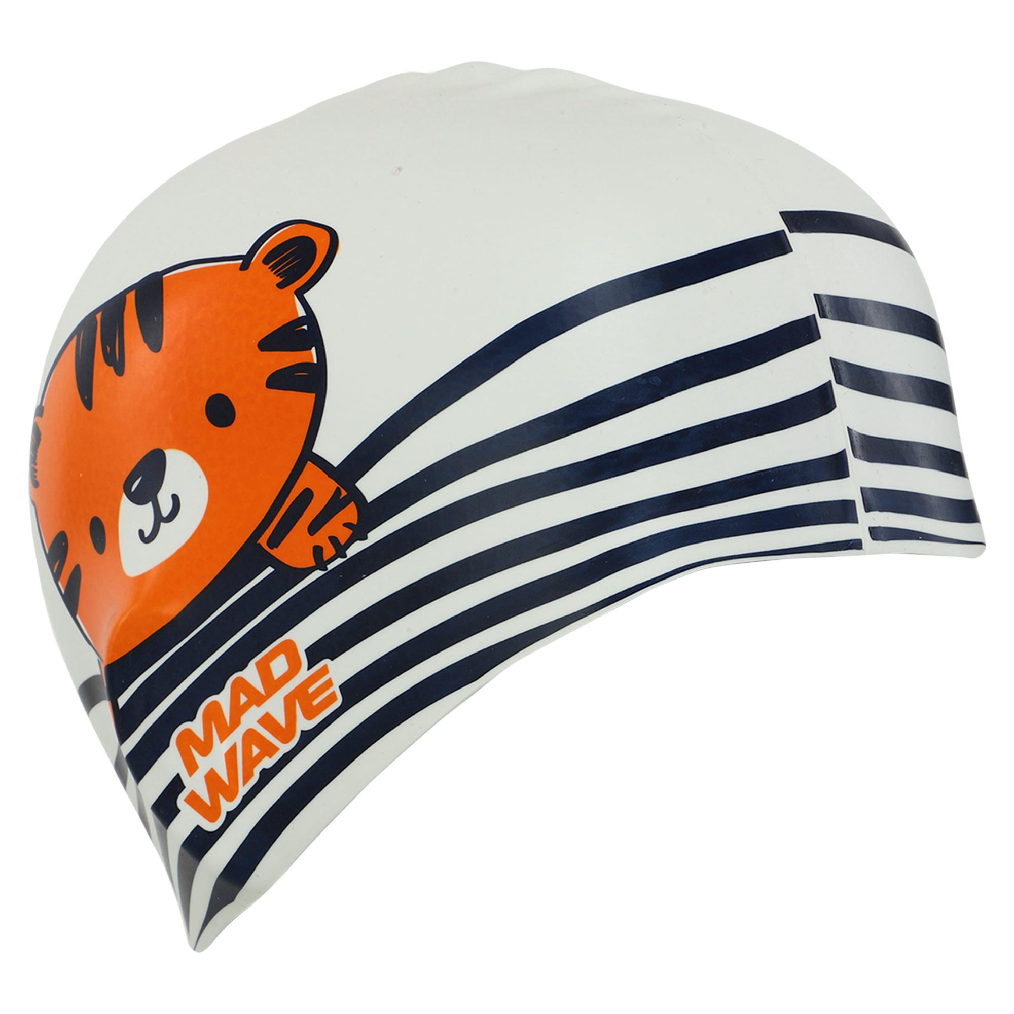 Шапочка для плавання юніорська MadWave Junior TIGER M057315 силіконова Білий - фото 3