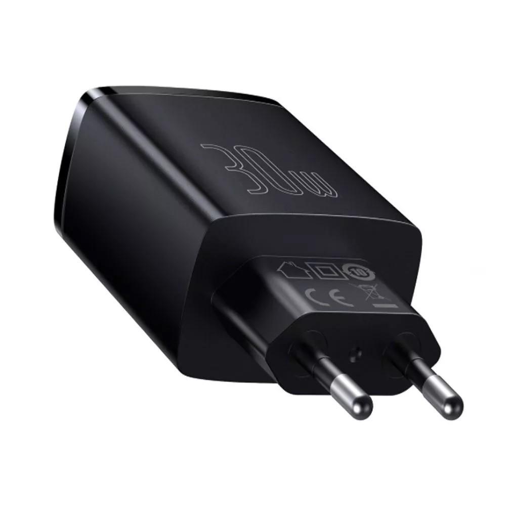 Зарядное устройство сетевое BASEUS Compact Quick Charger 30W QC PD 1Type-C 2USB Black (15372814) - фото 2