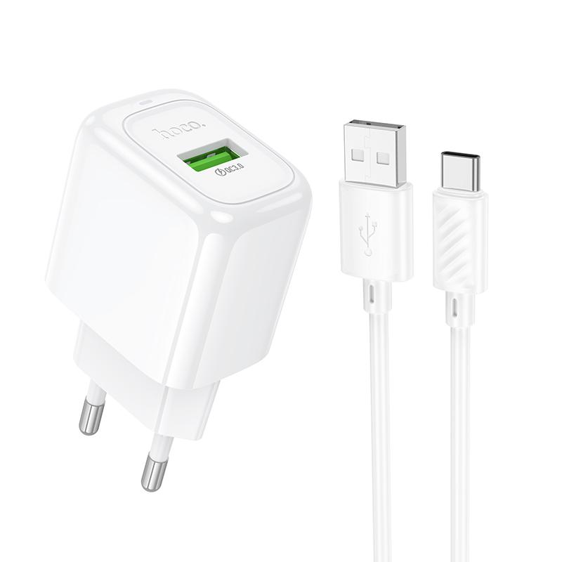 Зарядное устройство для телефонов с кабелем Hoco CS52A Surplus single-port QC3.0 charger set Type-C White (24679)