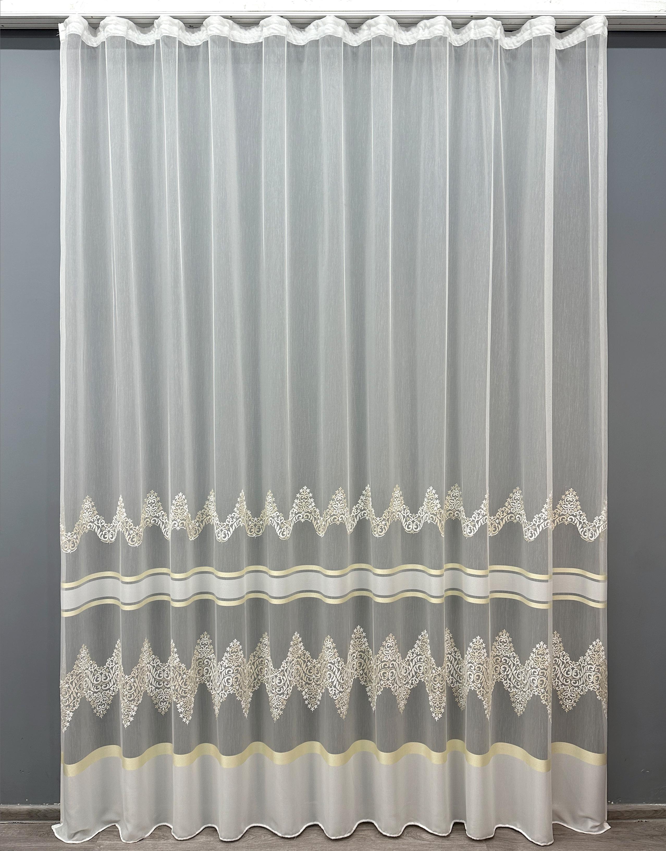 Тюль VR-Textil 1714т Бамбук с вышивкой и люрексом 300х270 см Молочный/Золотистый (42-0710)