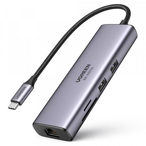 Док-станция Ugreen CM512 Type-C-HDMI 4K/2xUSB 3.2 Gen1/RJ45/SD/TF/PD 100W Серый (570874)