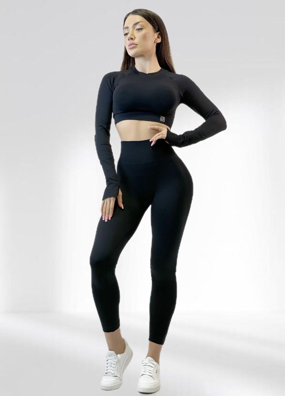 Костюм для фитнеса женский LILAFIT лосины пуш-ап/топ с длинным рукавом L Черный (LFS000125)