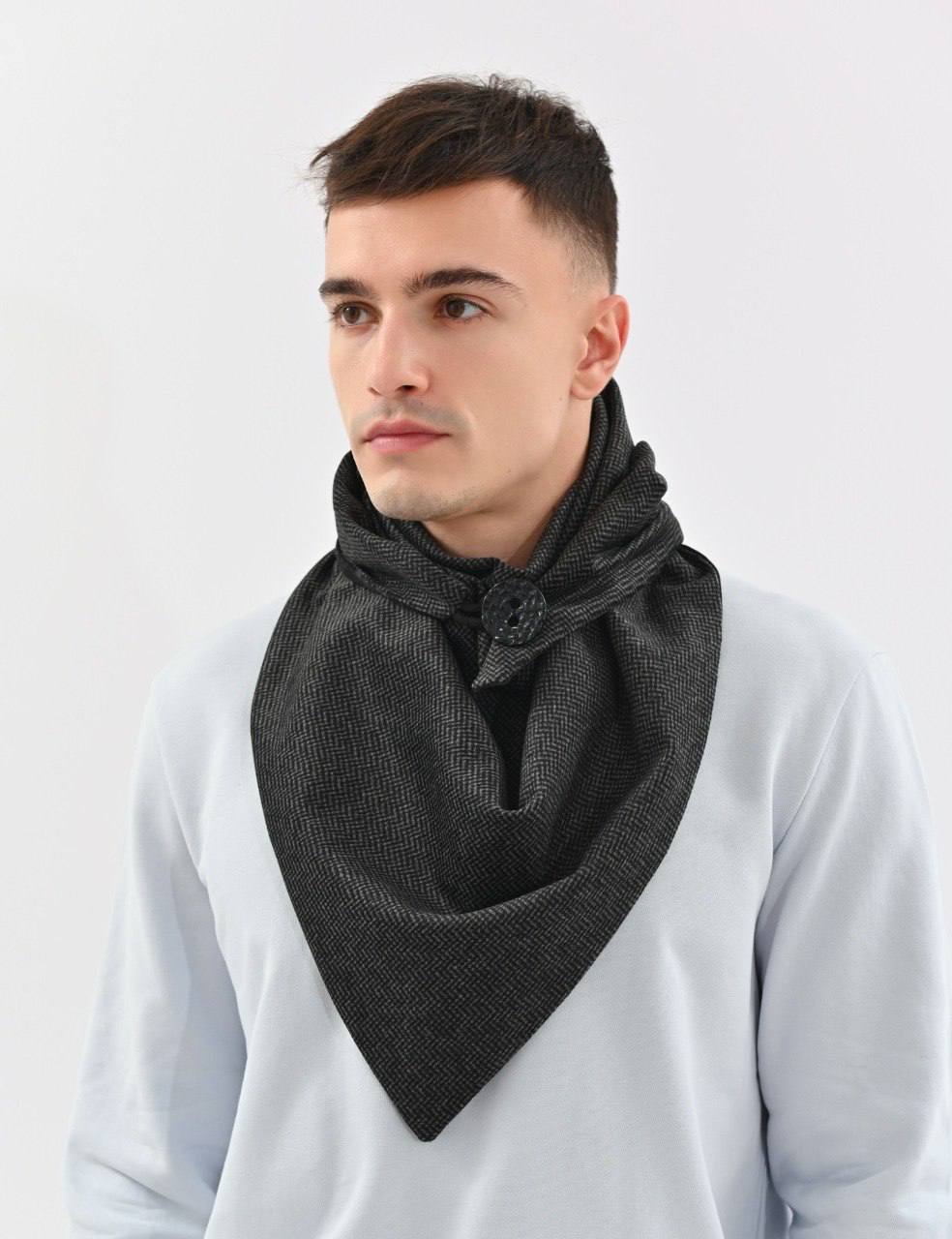 Шарф унісекс двостороній My scarf Едінбург Чорний онікс вовняний на гудзику (39079195)