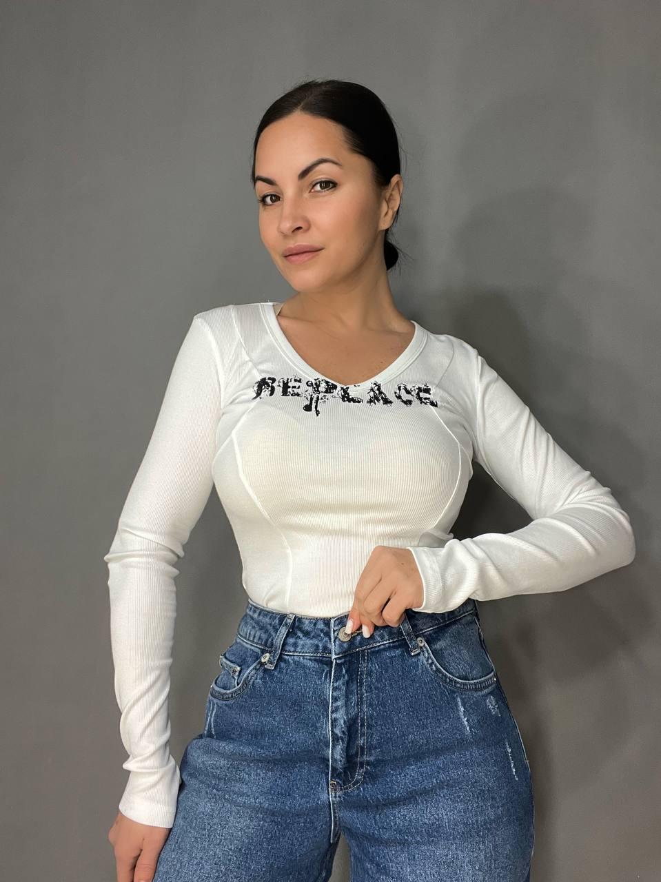 Лонгслів жіночий A-N 25079 рубчик реглан v-виріз корсетні шви OS Білий (3451) - фото 4 Лонгслів жіночий A-N 25079 рубчик реглан v-виріз корсетні шви OS Білий (3451) - фото 4