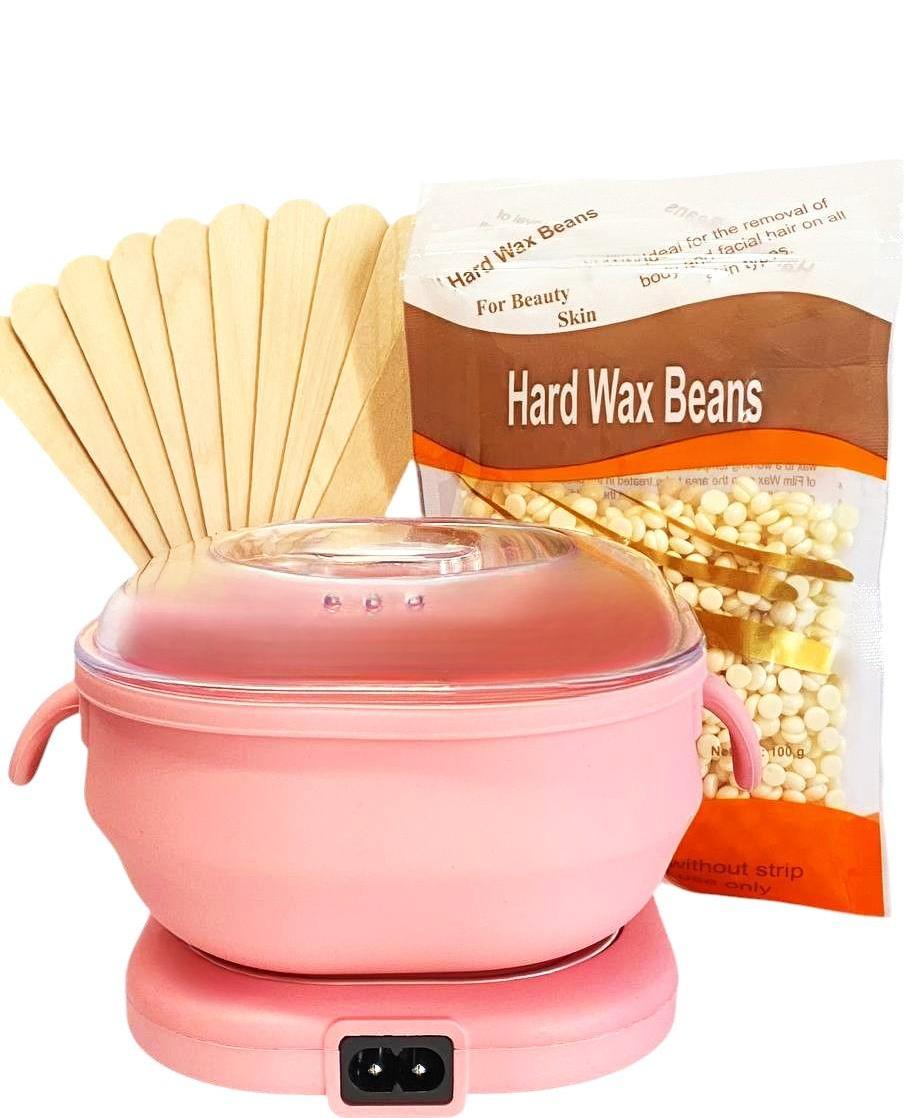 Стартовый набор для депиляции комплект с силиконовым воскоплавом 100 Вт/воском 100 г/шпатель деревянный 10 шт. 3в1 (NBS400P1)